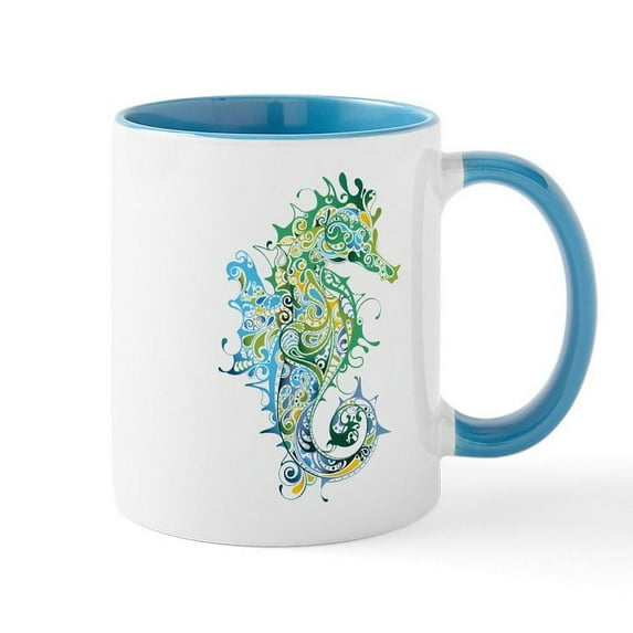 CafePress - Paisley Seahorse Mugs - 11 oz Ceramic Mug - Novelty Coffee Tea Cup