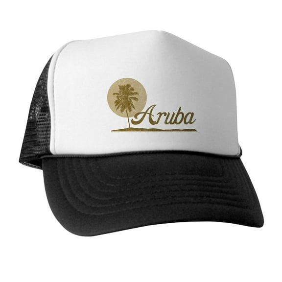CafePress - Palm Tree Aruba - Trucker Hat - Polyester Foam Front and Nylon Mesh Weave Back