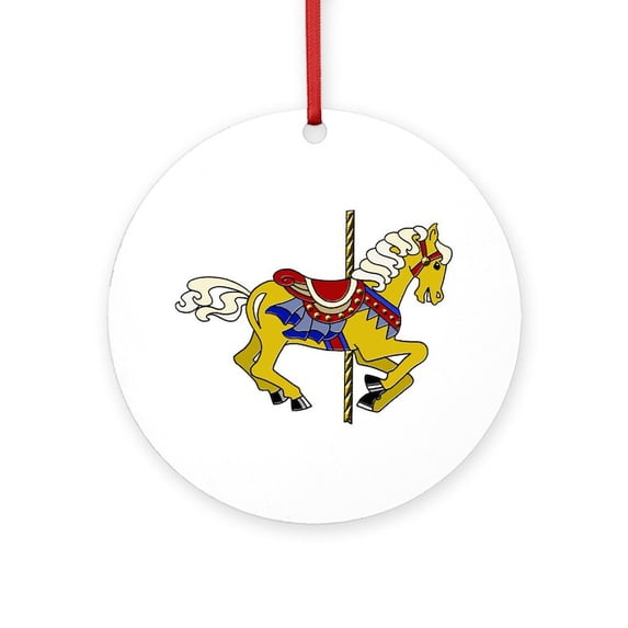 CafePress - Palomino Carousel Horse - Round Wood Ornament 4"