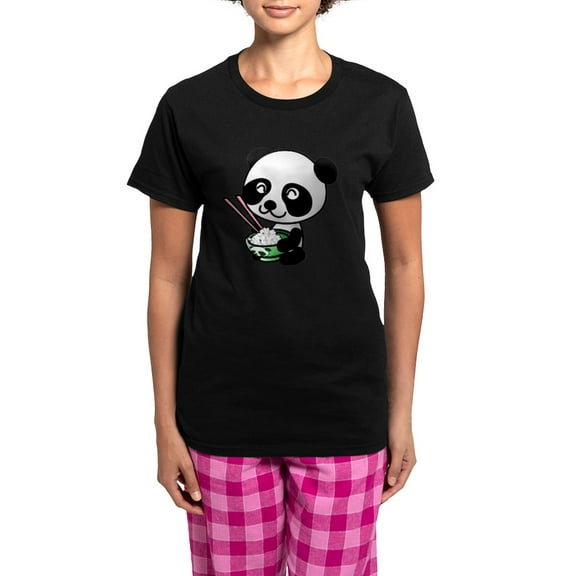 CafePress - Panda Rice Black Women's Dark Pajamas - Women's Short Sleeve Print T-Shirt and Pants Dark Cotton Pajama Set