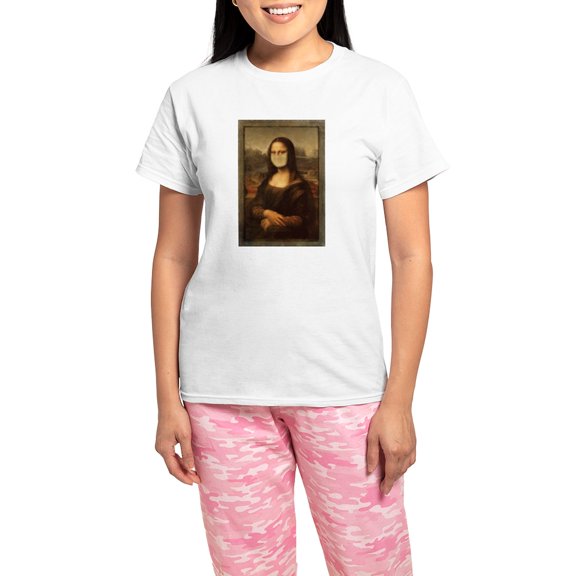 CafePress - Pandemic Mona Lisa Pajamas - Women's Short Sleeve Print T-Shirt and Pants Light Cotton Pajama Set