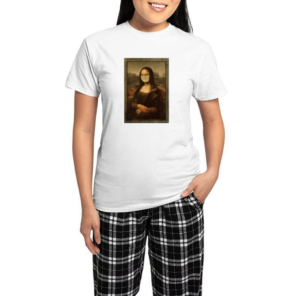 CafePress - Pandemic Mona Lisa Pajamas - Women's Short Sleeve Print T-Shirt and Pants Light Cotton Pajama Set