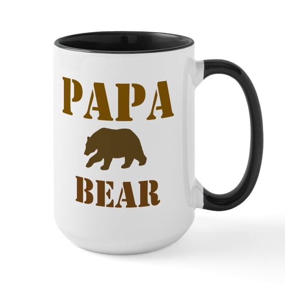 CafePress - Papa Mama Baby Bear Large Mug - 15 oz Ceramic Large White Novelty Mug