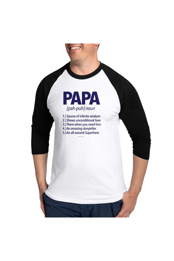 - Papa Noun Definition Baseball Jersey - Cotton Baseball Jersey, 3/4 Raglan Sleeve Shirt