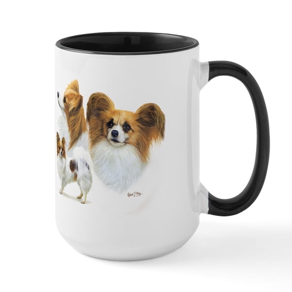 CafePress - Papillon Large Mug - 15 oz Ceramic Large White Novelty Mug