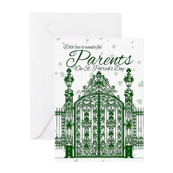 CafePress - Parents St. Patrick's Day Card, Clover Gate - Greeting Card, Blank Inside Glossy