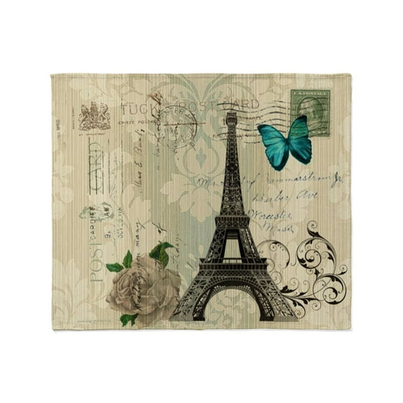 CafePress - Paris Eiffel Tower Butterfly Damask Throw Blanket - Soft Fleece Throw Blanket, 50"x60" for All Ages
