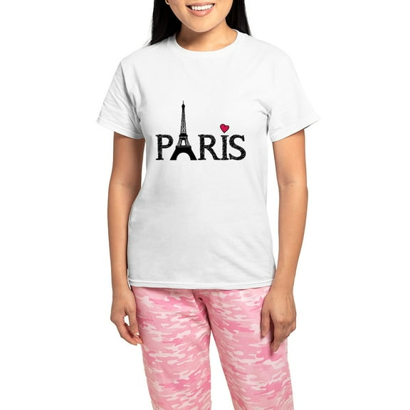 CafePress - Paris Women's Light Pajamas - Women's Short Sleeve Print T-Shirt and Pants Light Cotton Pajama Set