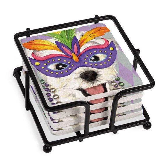 CafePress - Party Westie Stone - Tile Coaster, Drink Coaster Set of 4 w/ holder
