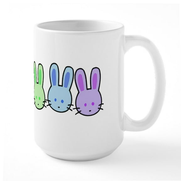 CafePress - Pastel Rainbow Bunnies Large Mug - 15 oz Ceramic Large White Novelty Mug