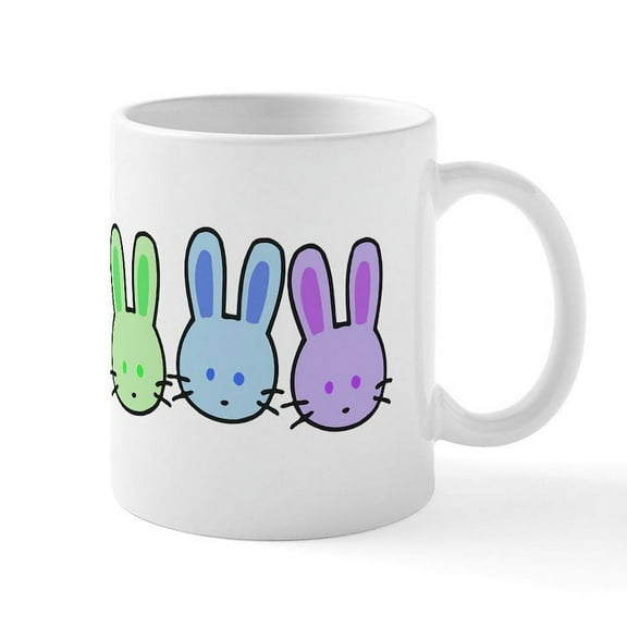 CafePress - Pastel Rainbow Bunnies Mug - 11 oz Ceramic Mug - Novelty Coffee Tea Cup