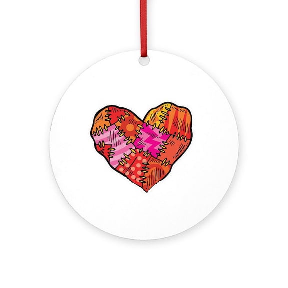 CafePress - Patchwork Heart Design - Round Wood Ornament 4"