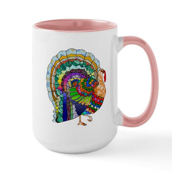 CafePress - Patchwork Thanksgiving Turkey Large Mug - 15 oz Ceramic Large White Novelty Mug