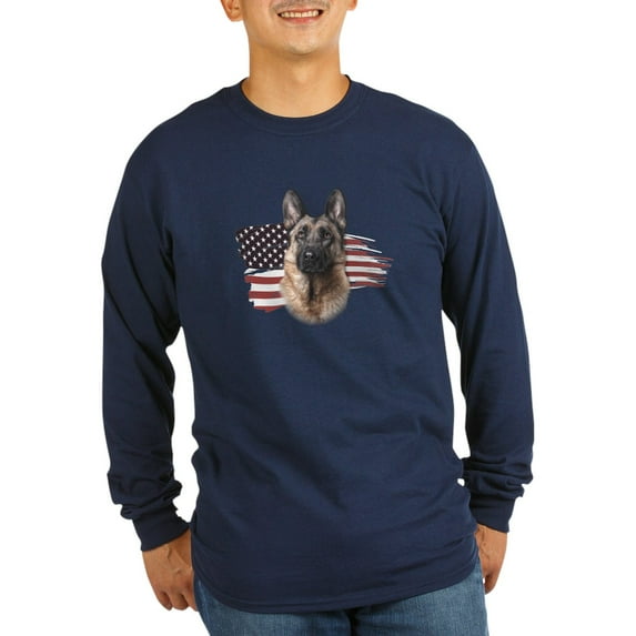 CafePress - Patriotic German Shepherd Long Sleeve Dark T Shirt - Long Sleeve Dark T-Shirt