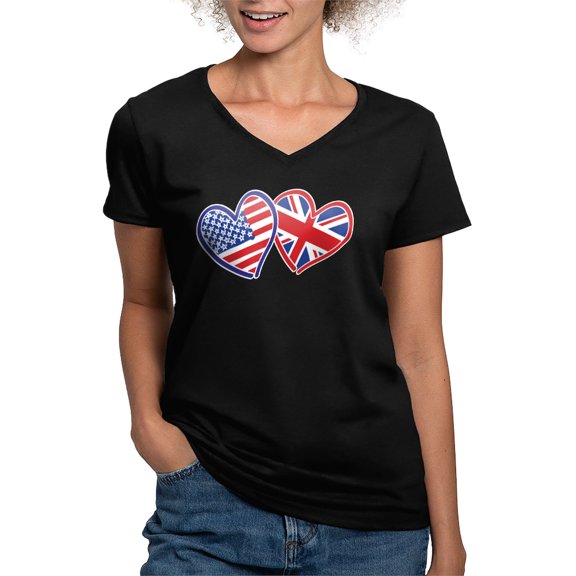 CafePress - Patriotic Peace Sign And USA Flag Women's V Neck D - Women's V-Neck Dark T-Shirt