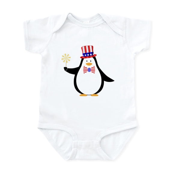 CafePress - Patriotic Penguin Body Suit - Baby Light Bodysuit, Size Newborn - 24 Months