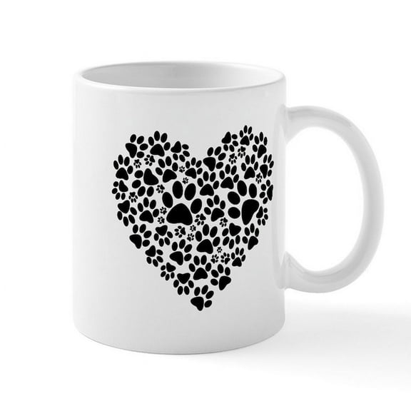 CafePress - Paw Print Heart - 11 oz Ceramic Mug - Novelty Coffee Tea Cup