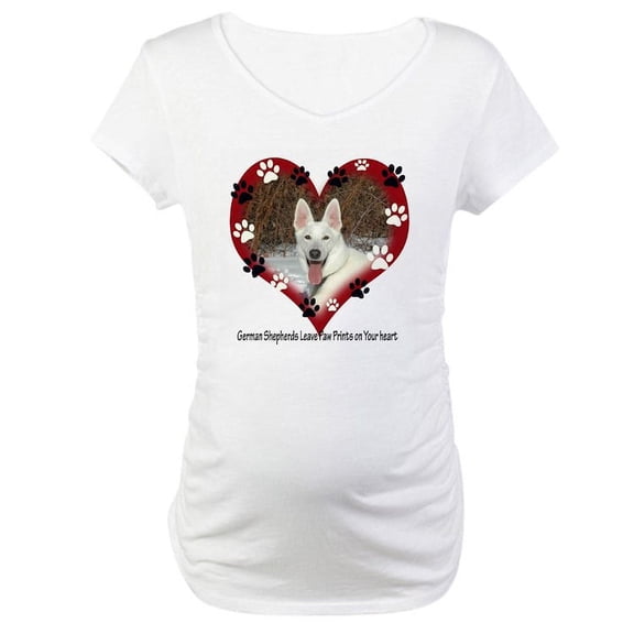 CafePress - Paw Prints On My Heart, White Maternity T Shirt - Cotton Maternity T-shirt, Cute & Funny Pregnancy Tee