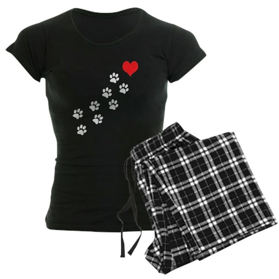 CafePress - Paw Prints To My Heart Women's Dark Pajamas - Women's Short Sleeve Print T-Shirt and Pants Dark Cotton Pajama Set