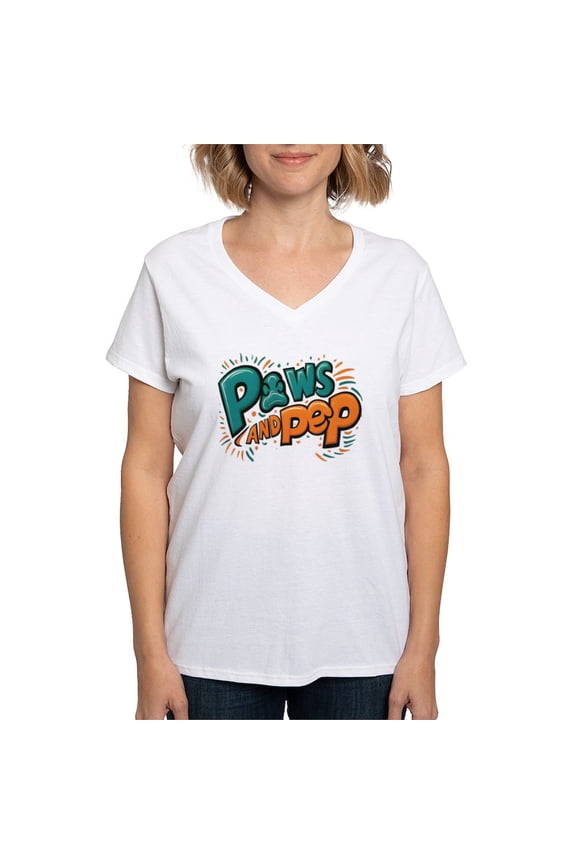 - Paws Ans Pep Women's V Neck T Shirt - Womens Cotton V-Neck T-shirt