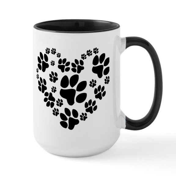 CafePress - Paws Heart Large Mug - 15 oz Ceramic Large White Novelty Mug