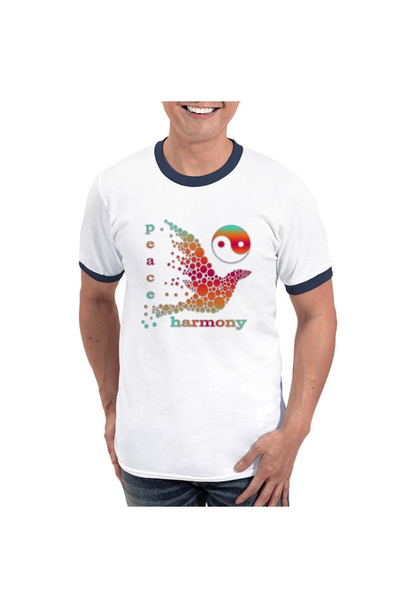 - Peace And Harmony Ringer T - 100% Cotton Ringed T-Shirt