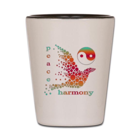 CafePress - Peace And Harmony - White/Black Shot Glass, Unique and Funny Shot Glass