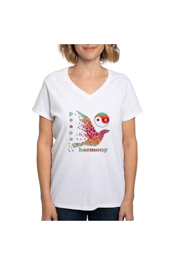 - Peace And Harmony Women's V Neck T Shirt - Womens Cotton V-Neck T-shirt