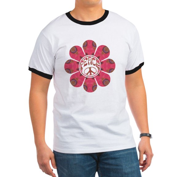 CafePress - Peace Flower Affection Ringer T - 100% Cotton Ringed T-Shirt