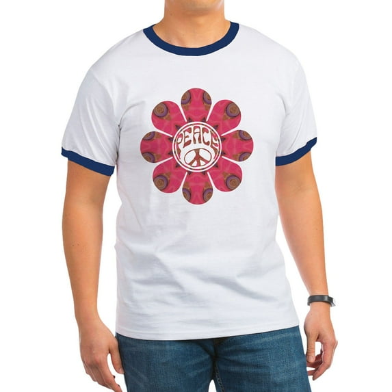 CafePress - Peace Flower Affection Ringer T - 100% Cotton Ringed T-Shirt