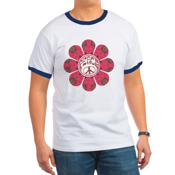 CafePress - Peace Flower Affection Ringer T - 100% Cotton Ringed T-Shirt