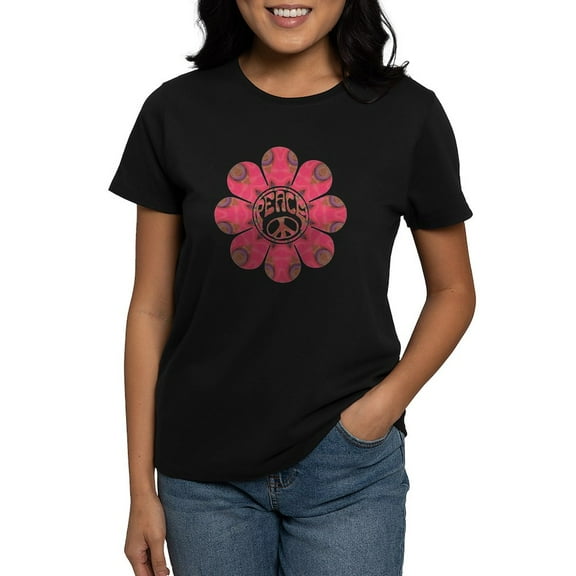 CafePress - Peace Flower Affection Women's Dark T Shirt - Women's Traditional Fit Dark T-Shirt