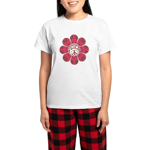 CafePress - Peace Flower Affection Women's Light Pajamas - Women's Short Sleeve Print T-Shirt and Pants Light Cotton Pajama Set