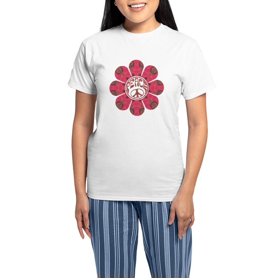 CafePress - Peace Flower Affection Women's Light Pajamas - Women's Short Sleeve Print T-Shirt and Pants Light Cotton Pajama Set