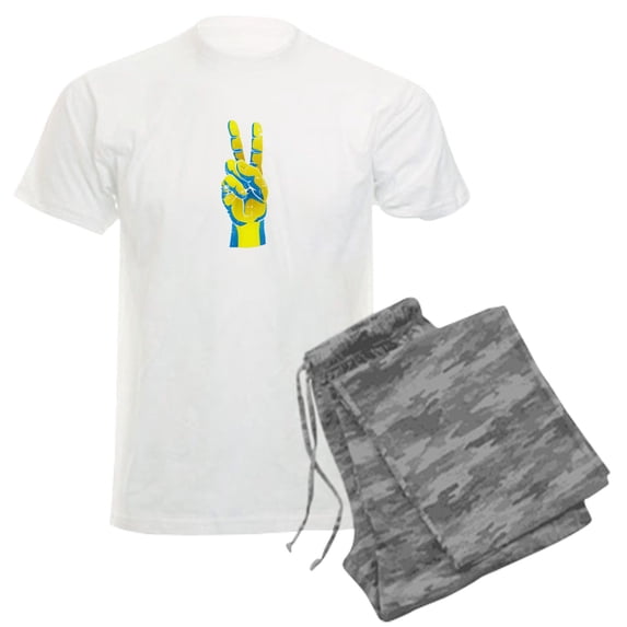 CafePress - Peace For Ukraine Ukrainian Hand Peace Sig Pajamas - Men's Light Loose Fit Cotton Pajama Set