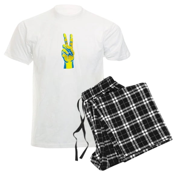 CafePress - Peace For Ukraine Ukrainian Hand Peace Sig Pajamas - Men's Light Loose Fit Cotton Pajama Set