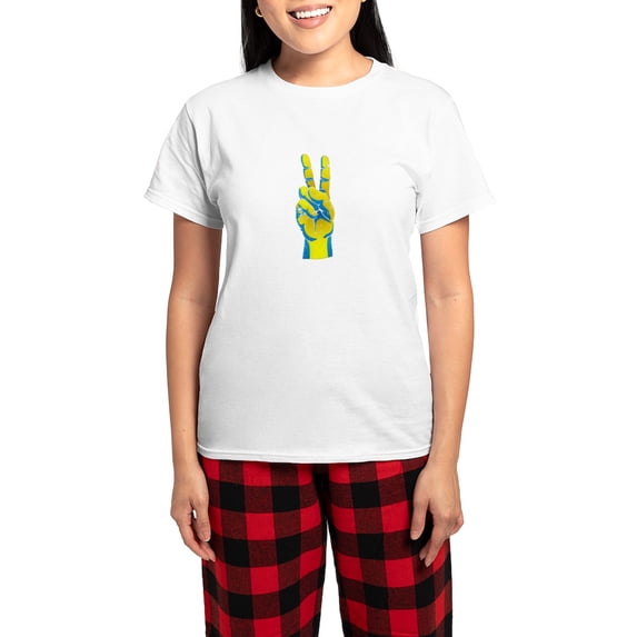 CafePress - Peace For Ukraine Ukrainian Hand Peace Sig Pajamas - Women's Short Sleeve Print T-Shirt and Pants Light Cotton Pajama Set
