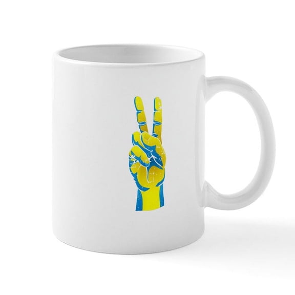 CafePress - Peace For Ukraine Ukrainian Hand Peace Sign D Mugs - 11 oz Ceramic Mug - Novelty Coffee Tea Cup