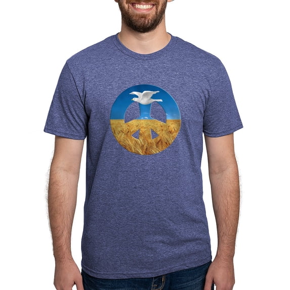 CafePress - Peace In Ukraine Men's Deluxe T Shirt - Mens Tri-blend T-Shirt
