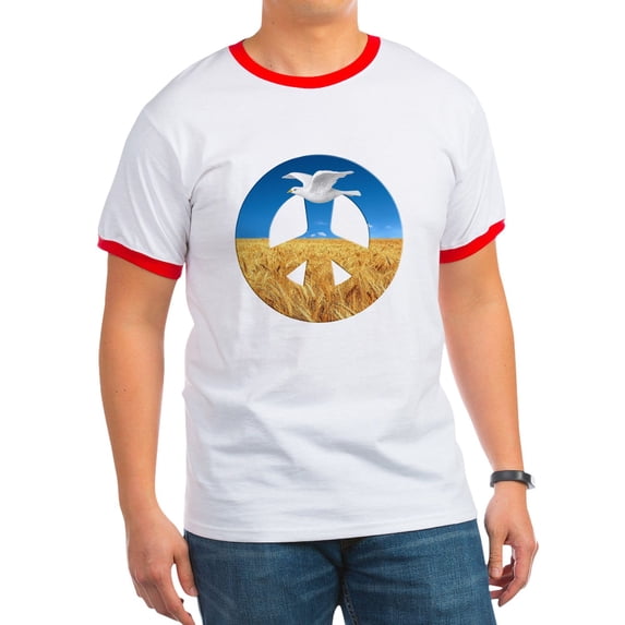 CafePress - Peace In Ukraine Men's Ringer T Shirt - 100% Cotton Ringed T-Shirt