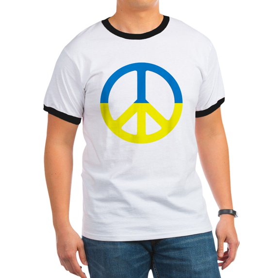 CafePress - Peace In Ukraine. Stand With Ukraine. Supp T Shirt - 100% Cotton Ringed T-Shirt