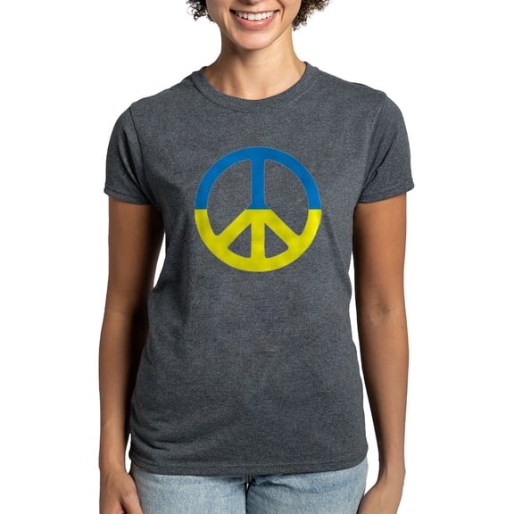 CafePress - Peace In Ukraine. Stand With Ukraine. Supp T Shirt - Women's Traditional Fit Dark T-Shirt