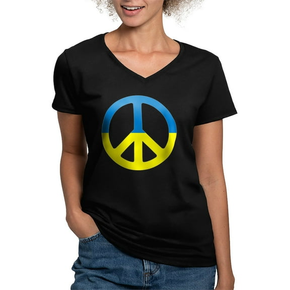 CafePress - Peace In Ukraine. Stand With Ukraine. Supp T Shirt - Women's V-Neck Dark T-Shirt