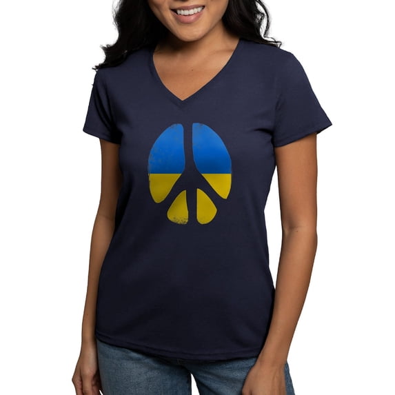 CafePress - Peace In Ukraine T Shirt - Women's V-Neck Dark T-Shirt
