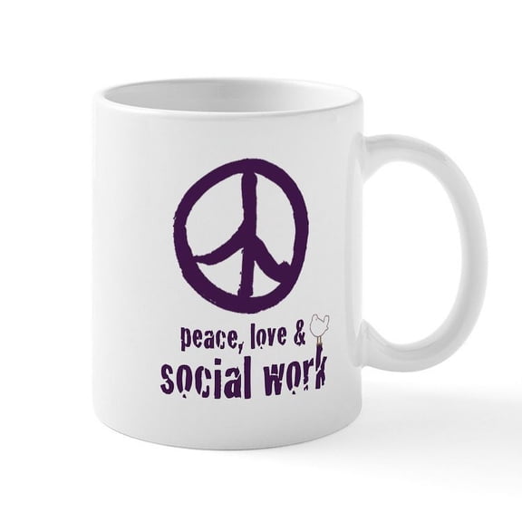 CafePress - Peace, Love, &Amp; Social Work Mug - 11 oz Ceramic Mug - Novelty Coffee Tea Cup