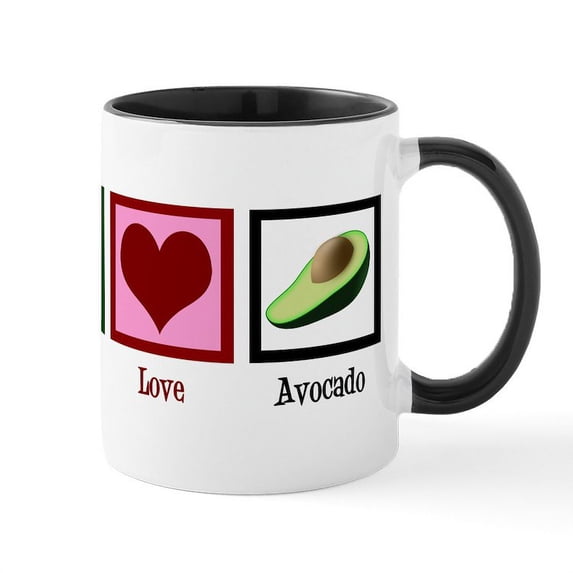CafePress - Peace Love Avocado Mug - 11 oz Ceramic Mug - Novelty Coffee Tea Cup
