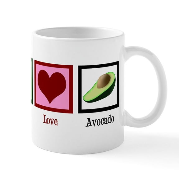 CafePress - Peace Love Avocado Mug - 11 oz Ceramic Mug - Novelty Coffee Tea Cup