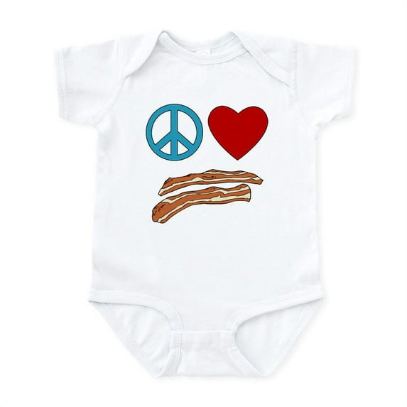 CafePress - Peace Love Bacon Symbology Infant Bodysuit - Baby Light Bodysuit, Size Newborn - 24 Months