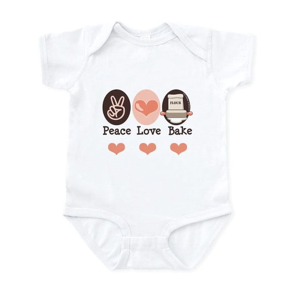 CafePress - Peace Love Bake Bakers Baking Infant Onesie - Baby Light Bodysuit, Size Newborn - 24 Months