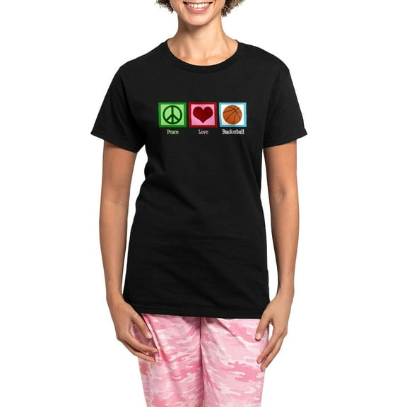 CafePress - Peace Love Basketball Women's Dark Pajamas - Women's Short Sleeve Print T-Shirt and Pants Dark Cotton Pajama Set